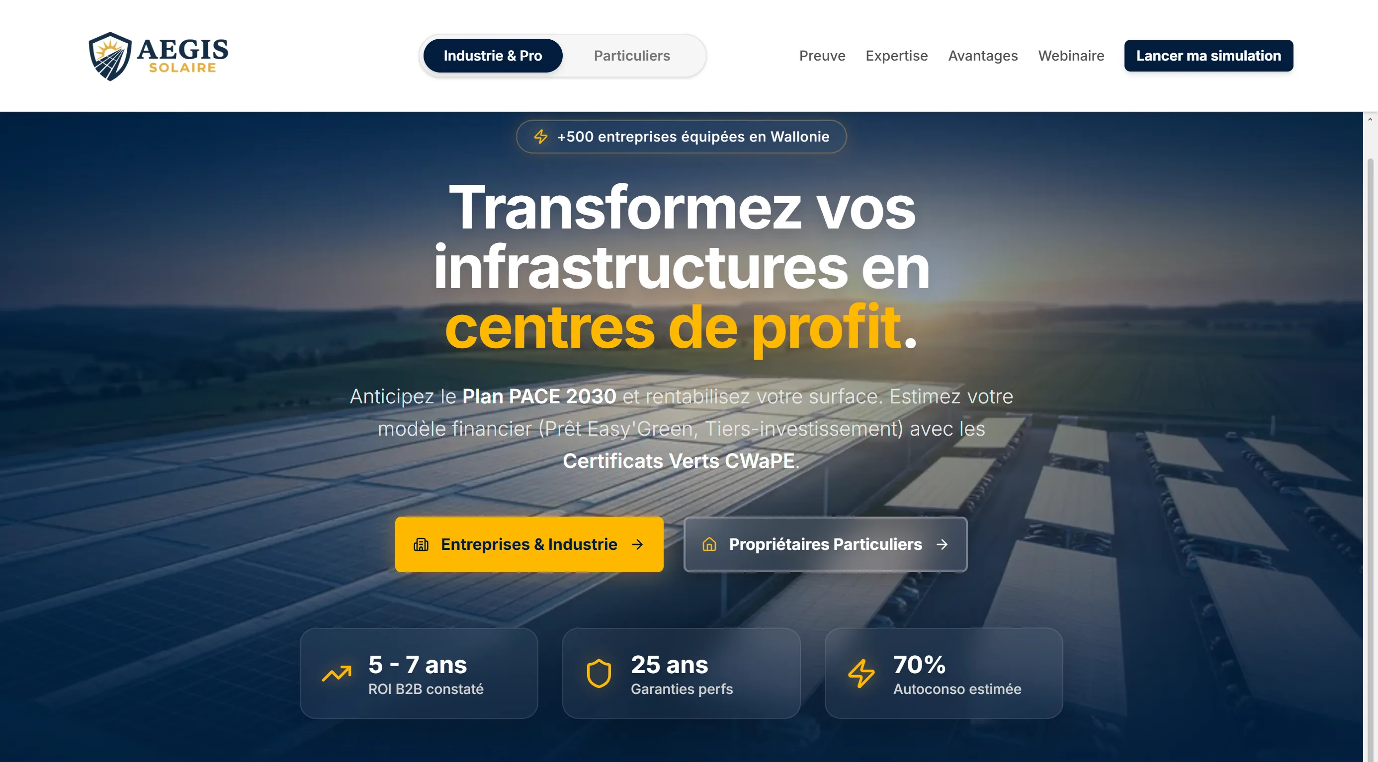Aegis Solaire — Site web pour installateur de panneaux solaires à Liège